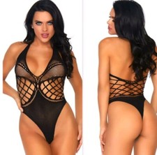 Leg Avenue Multi Net Thong Back Halter Teddy