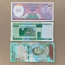 3 Pcs Banknote Lot. Currency Set. Paper Money Ballet Belarus Suriname Venezuela