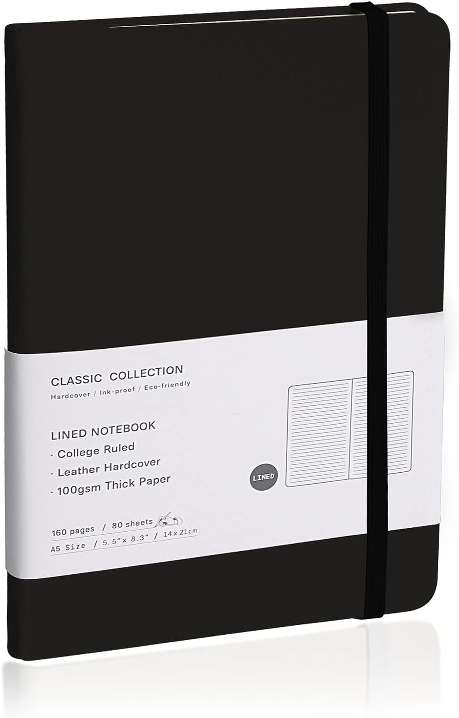Lined Journal Notebook Medium 5.7x8 160 Pages Hardcover 100gsm Black