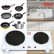 UTEN 1900W 2 Hobs Fast Hot Plate Electric Burner Portable Stove Kitchen Cooker