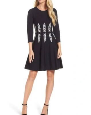 Eliza J Three Quarter Sleeve Fit & Flare Dress Size Large