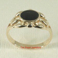 14K Solid Yellow Gold Black Onyx Flush Surface Ring