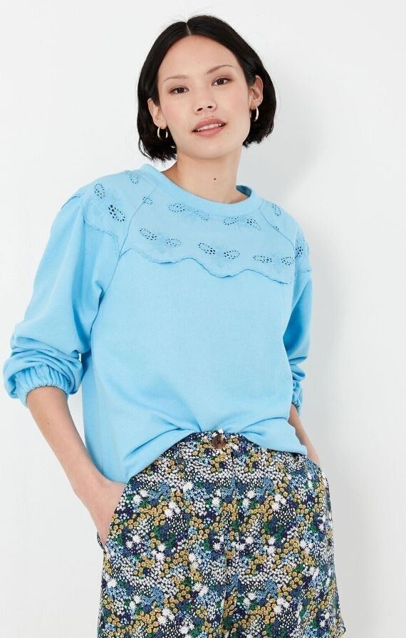 Joules Womens Jumper Sweatshirt Bees Broderie Anglais pale blue Jersey