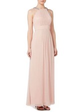  ELIZA J  CRYSTAL HALTERNECK CHIFFON PINK MAXI GOWN DRESS sz 8
