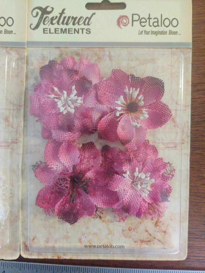 Lot 5 Petaloo Floral Embellishments Textured Flowers Burlap Blossom #30 - Image 4 of 4