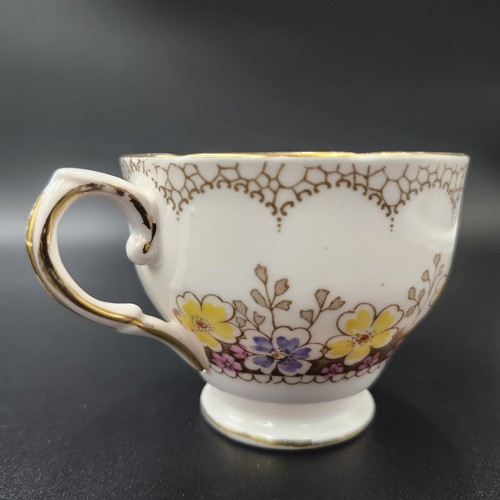 Vintage Tuscan English Fine Bone China Tea Cup & Saucer Pink W Yellow & Purple - Picture 11 of 18