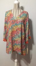 Womens Uncle Frank Multicolor Top/coverups With Pompom Sleeves Small Made In Usa