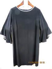 TIANA B. SZ 2X Black White Trim Bell Flared Sleeves Stretchy Knit Tunic Dress