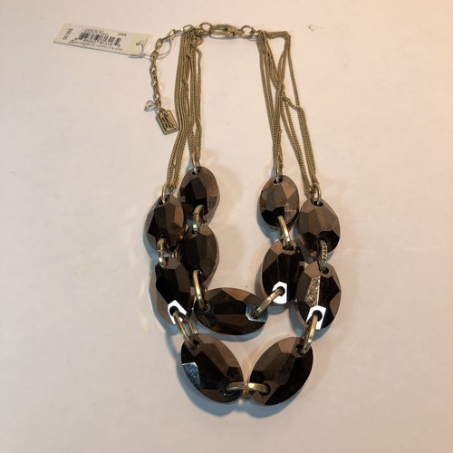 Kenneth Cole Necklaces Two Strand Brown Faceted Glass Gold Rhinestone Rings 16” - Picture 4 of 12
