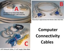 PC Cable: 25' DB25 Male-Male RS232; Heavy 5' VGA Male-Male; CAT5 Network 3'--8'