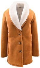 Womens Cognac Sheepskin Coat Mid Length White Merino Classic Jacket Brenda