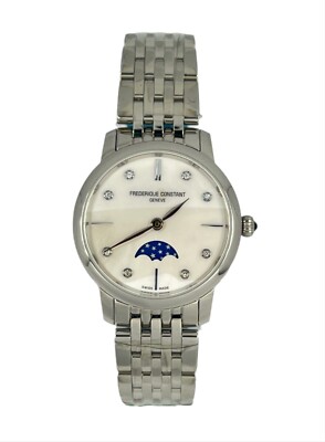 Frederique Constant Slimline 30 mm Moon Phase Steel Lady's Watch, FC206MPWD1S6B