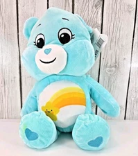 Basic Fun Care Bear Wish Bear 2022 Soft Plush Aqua Bear Smiley Heart 16 In