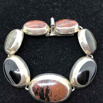 Vintage  Taxco Mexico  TC-11   925 Sterling Silver &  Multi Gemstone Bracelet   