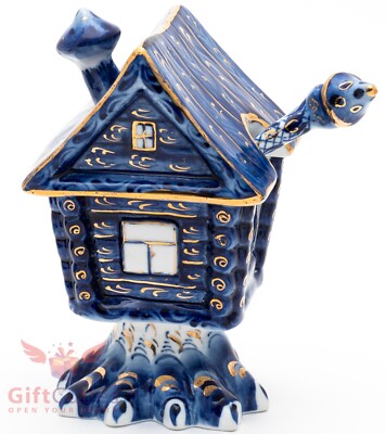 Gzhel porcelain Baba Yaga House Barrel pot jar container Magic Hut figurine