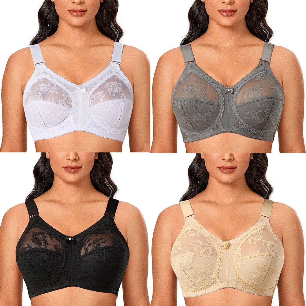 Reggiseno Da Donna A Copertura Completa Senza Schiuma In Pizzo Floreale Taglie Forti Tenuta Ferma Reggiseni Con Ferretto Tinta Unita Reggiseno Comfort Copertura Completa Reggiseni Per Tutti I Giorni - Foto 3