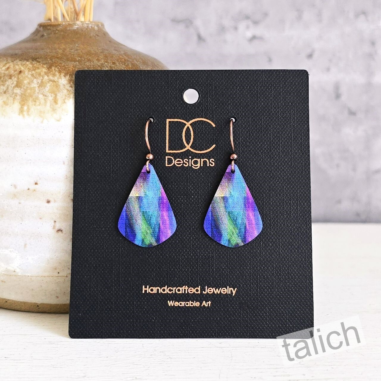 DC Designs Purple Rainbow Abstract Art Print Teardrop Earrings HDJE Unique Gift