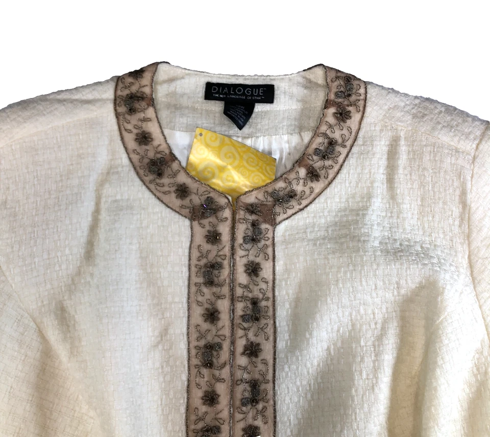 Dialogue женщин Blazer размер 18 Вт слоновой кости вышитый бисером наплечные подушечки с подкладкой новый с Ярлыками - Изображение 2 из 4