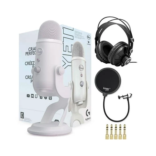  Blue Microphones Yeti USB Microphone (Blackout) Bundle with  Knox Gear Headphones and Pop Filter (3 Items) : Musical Instruments