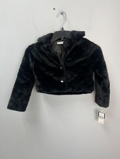 Knit Works Black Faux Fur Buttoned Sweater Jacket Girls Size XXL 4/5 Pockets