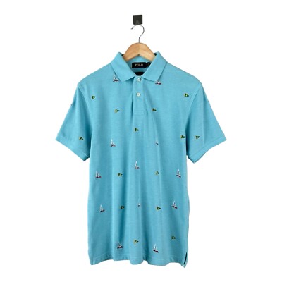 Polo Ralph Lauren Sailing Polo Shirt Mens Size L Blue Pattern | eBay