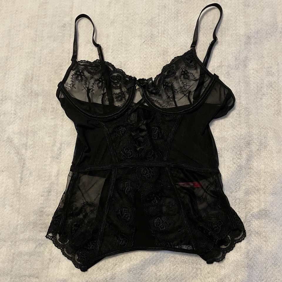 Seven Till Midnight  Corset Top Medium Lace Sheer Black Underwire Lace Up EE - Image 2 of 4