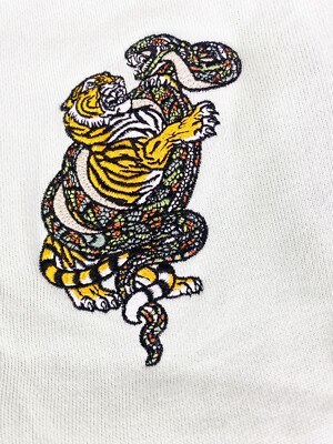 H&M Small Relaxed Fit Mint Green Embroidered Tiger /Snake H&M Small Relaxed Fit Mint Green Embroidered Tiger /Snake
