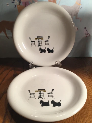 2 Scottie  Café 7.5" Snack bread Plates Scotty Dogs Ceramic Plates Dept. 56