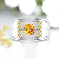 Citrine Round Cut Gemstone With 925 Sterling Silver Ring For Men's #528