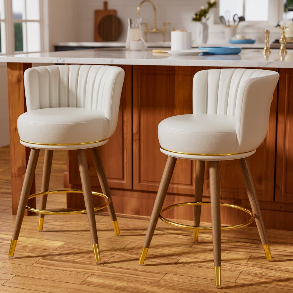 Set of 2 Dining Chair PU Leather Counter Height Stools Swivel Bar Stools 26'' - Image 2 of 3