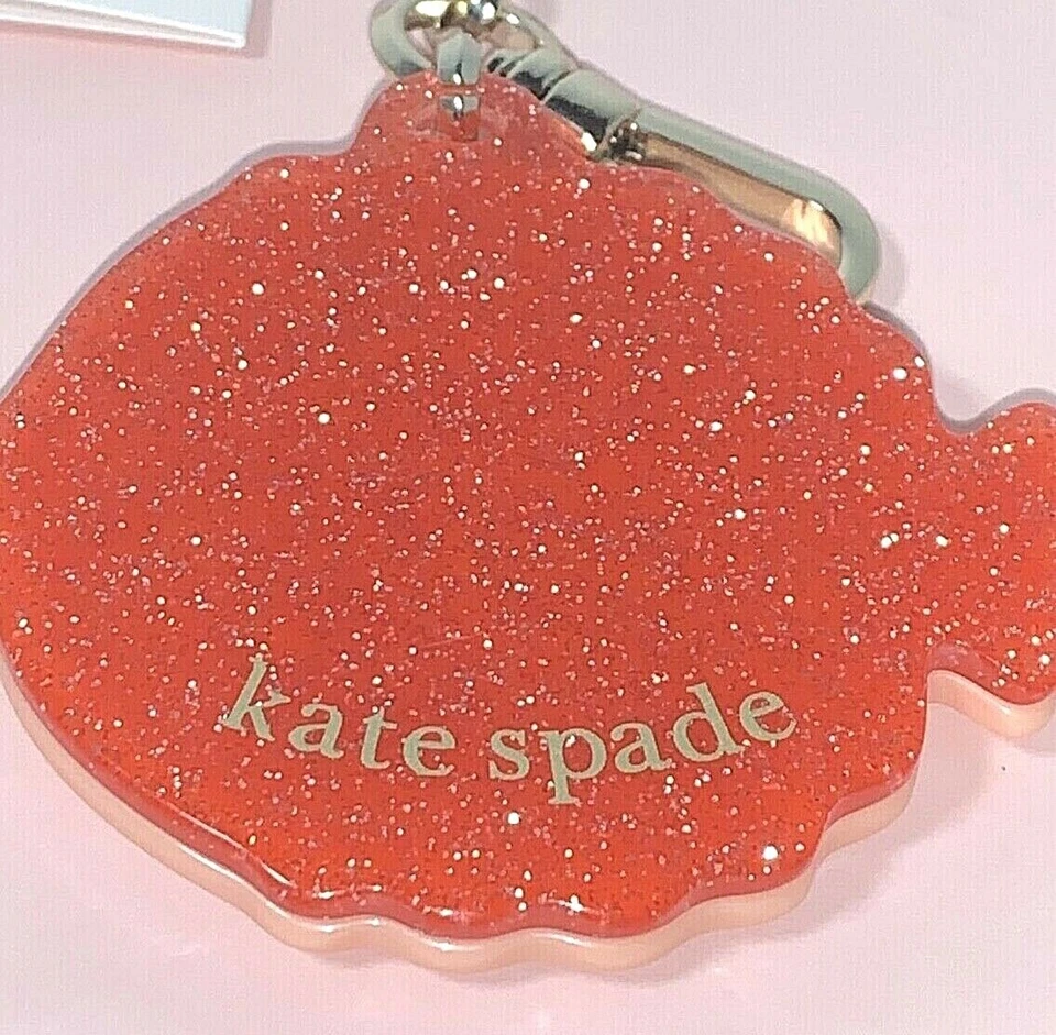 Llavero Kate Spade Pez Hinchado Rosa y Rosa Resina Brillante Nuevo Foto 2 de 4