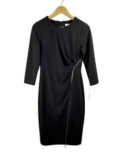 Calvin Klein Scuba zip sheath dress black office minimalist 90s sz 6