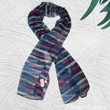 Icon Collection Sheer Neck Scarf Womens 68" Blue Purple Multicolor Herringbone