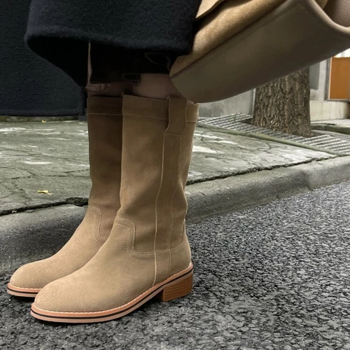 Halbhohe Damen-Westernstiefel Veloursleder rund geschnitten zum Überziehen niedriger Absatz Größe - Bild 4 von 10