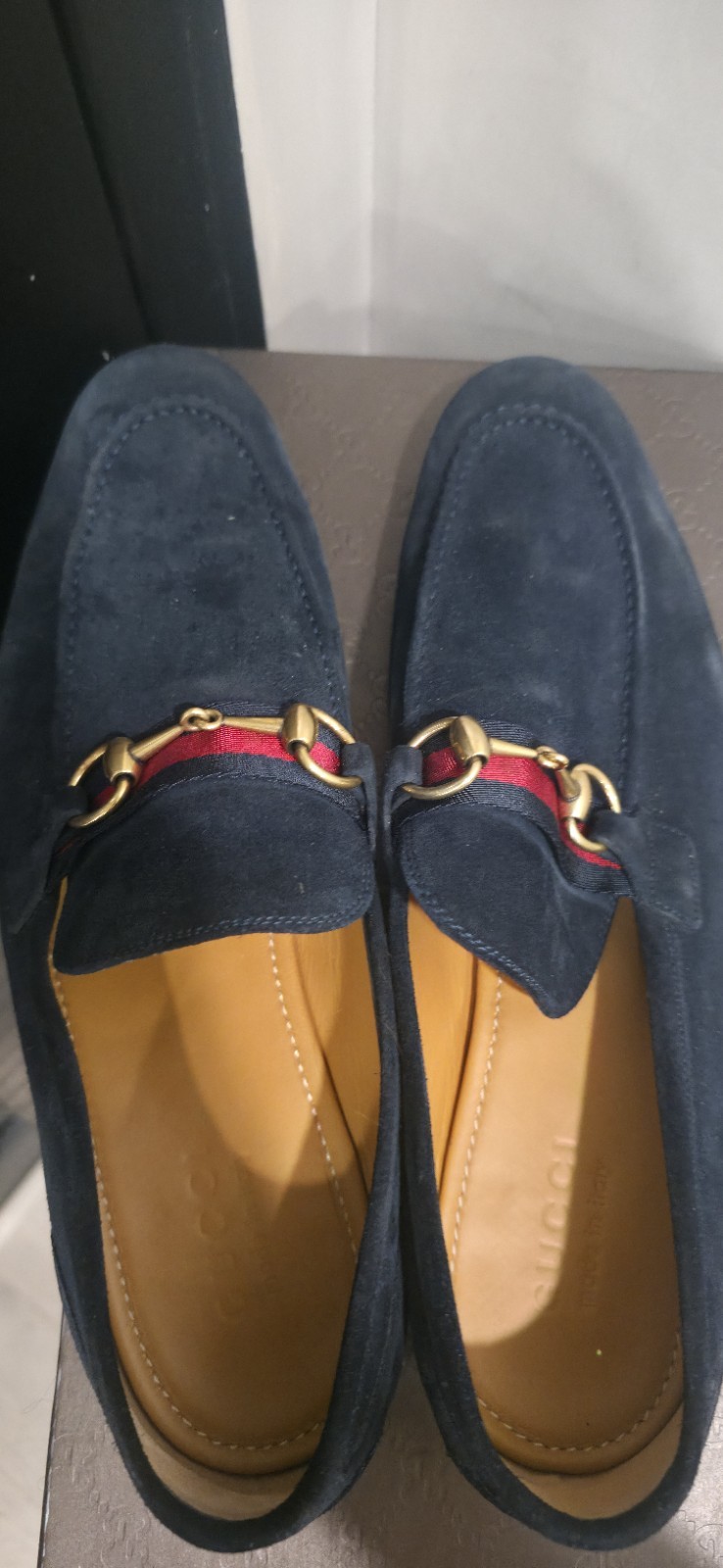 Gucci Web Gold Horsebit Blue Suede Leather Loafers  Size 10 thumbnail 4