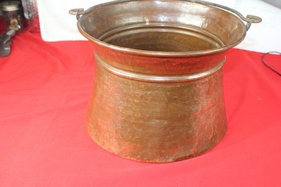 Vintage Large  Hammered Copper  Pot 12  x 8 1/2'' Cauldron Kettle  Handle  Nice