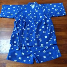 Jinbei Kids Set 100cm Blue Festival Cotton with Fan Festival Pattern Japan