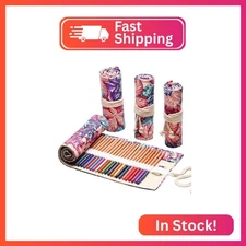 DIYOMR 24/36/72 Slots Pencil Wrap Pencil Rolls, Artist Colored Pencils Roll Up B