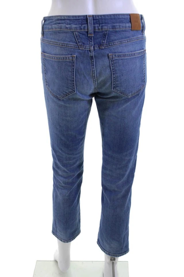 Pantalones de mezclilla rectos recortados cerrados para mujer azul botón tiro medio talla 27 Foto 3 de 4