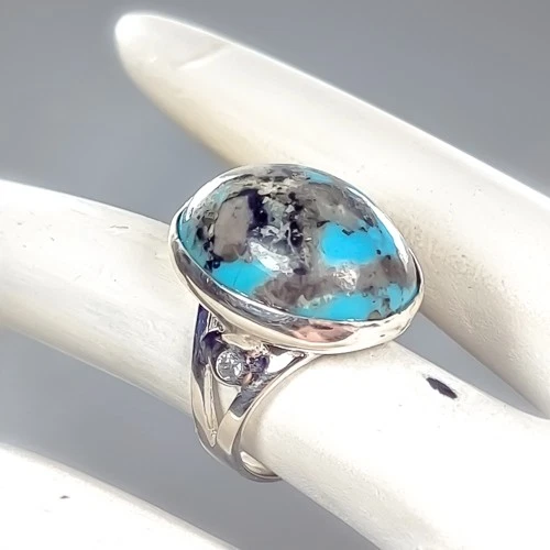 Pedra preciosa 36 ct+ anel turquesa natural prata esterlina 925 tamanho 7,5 /R418894 - Imagem 3 de 4