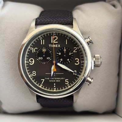 NIB Timex Men s Waterbury Traditional Chronograph Black Dial Fabric Strap.