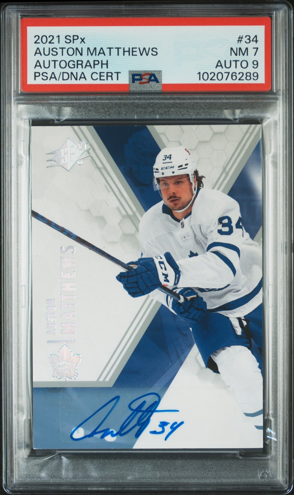 2021 UPPER DECK SPX AUTO #34 AUSTON MATTHEWS PSA 7 AUTO 9 view 1