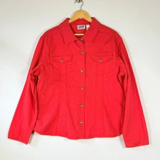 NEW Chicos Women 3 XL 16 Red Denim Jacket Bold Utility Fun Basic Bright Festive