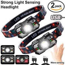 2x 1200LM Work Light Headlamp USB Rechargeable Ultra Bright Sensor LED Head Lamp
