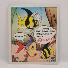 Vintage Squirt Soda Pop Advertising Sign 10" x 8.5" Cardboard Cartoon Fish 1943