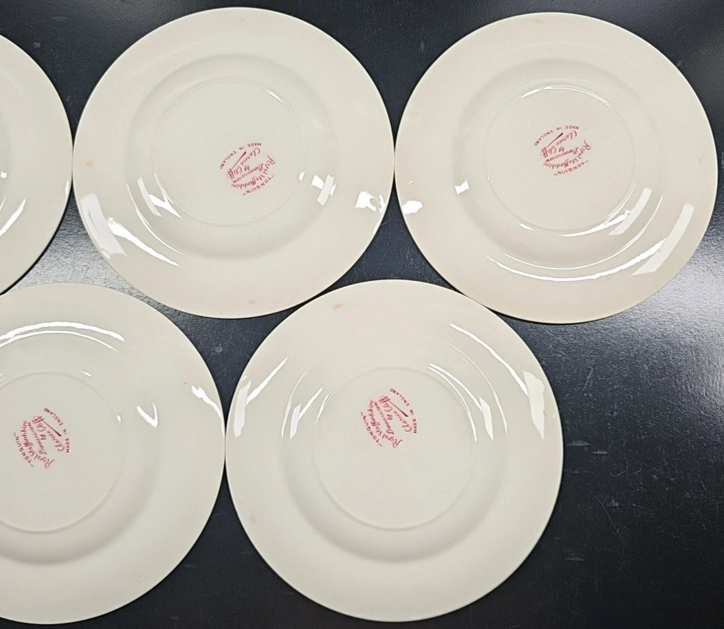 (5) Royal Staffordshire Tonquin Red Pink Bread Plates Set Vintage Cliff MCM Lot