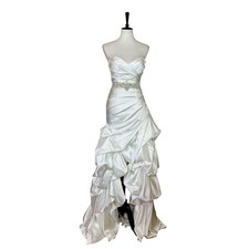 Maggie Sottero New Wedding Gown Hi Low Satin Rhinestone Diamond White Size 6