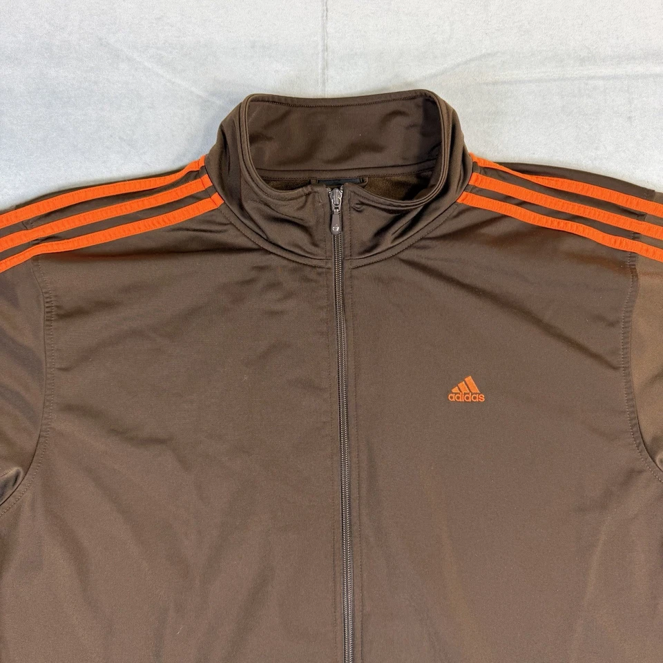 Vintage Adidas Track Jacket Mens XL Brown Orange Stripes Full Zip Warm Up Browns - Image 2 of 4