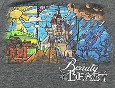 Disney Beauty And The Beast T-Shirt Adult L Gray Retro Graphic Classic Movie