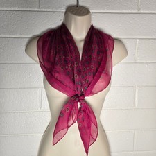 Vtg Dainty Print Sheer Silk Chiffon Scarf Hand Rolled Dark Magenta Retro Artsy